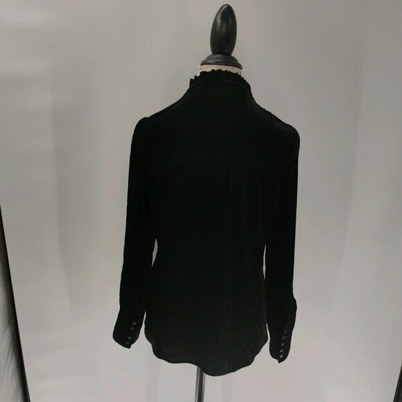 go silk velvet long sleeve black black button down ruffle collar washable silk - Picture 8 of 14
